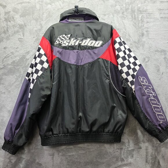 VINTAGE Ski-Doo Jacket Mens Large Black Red Purple Flag SNO GEAR Snowmobile 90s - Picture 1 of 15
